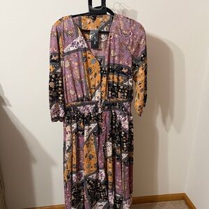 City Chic Patchwork Midi Dress in Purple and Orange